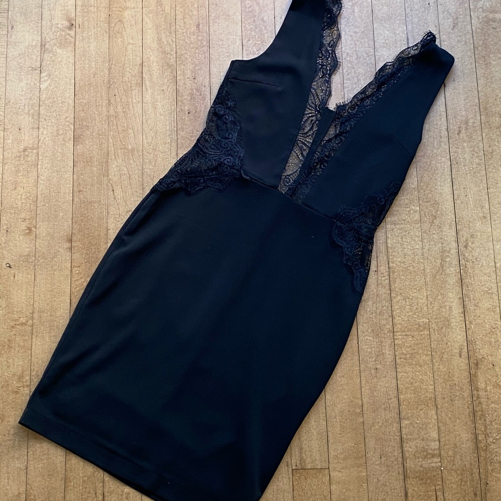 Black Lace Panel low neckline Dress